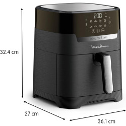 Moulinex - Easy Fry & Grill Friteuse sans huile 4-8 programmes - 6 L | Air fryer 2en1 avec gril fonte pour 6 personnes - 8 progr