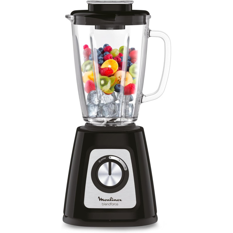 Moulinex - Blender Blendforce Noir 800W Bol verre 1.75 L | Mixeur puissant 800 W pour préparer des smoothies, Sauces et glace pi