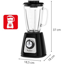 Moulinex - Blender Blendforce Noir 800W Bol verre 1.75 L | Mixeur puissant 800 W pour préparer des smoothies, Sauces et glace pi