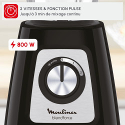 Moulinex - Blender Blendforce Noir 800W Bol verre 1.75 L | Mixeur puissant 800 W pour préparer des smoothies, Sauces et glace pi
