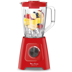 Moulinex - Blender Blendforce Rouge 600W Bol plastique 1.25 L | Mixeur puissant pour smoothies et glace pilée - Technologie Smar