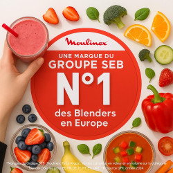 Moulinex - Blender Blendforce Rouge 600W Bol plastique 1.25 L | Mixeur puissant pour smoothies et glace pilée - Technologie Smar