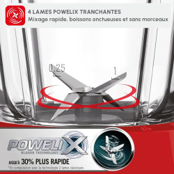 Moulinex - Blender Blendforce Rouge 600W Bol plastique 1.25 L | Mixeur puissant pour smoothies et glace pilée - Technologie Smar