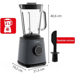 Moulinex - Blender PerfectMix Essential Gris 1200W Bol Verre 2 L | Appareil a smoothie haute performance 1200 W - Technologie de