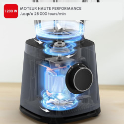 Moulinex - Blender PerfectMix Essential Gris 1200W Bol Verre 2 L | Appareil a smoothie haute performance 1200 W - Technologie de