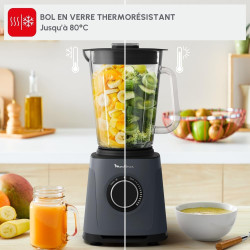 Moulinex - Blender PerfectMix Essential Gris 1200W Bol Verre 2 L | Appareil a smoothie haute performance 1200 W - Technologie de