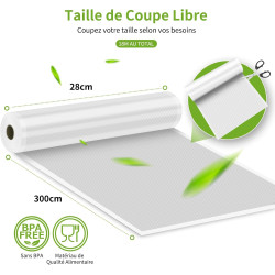 Rouleau Sous Vide Alimentaire, Sac Sous Vide Alimentaire pour L'appareil de Mise Sous Vide, 6 Rouleaux 28x300cm, Film Sous Vide 