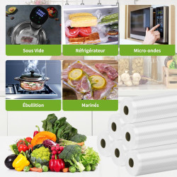 Rouleau Sous Vide Alimentaire, Sac Sous Vide Alimentaire pour L'appareil de Mise Sous Vide, 6 Rouleaux 28x300cm, Film Sous Vide 