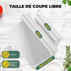 Rouleau Sous Vide Alimentaire, 10 Rouleau Film Sous Vide Alimentaire sans BPA, 5 Rouleaux 28x300cm et 5 Rouleaux 20x300cm Sac So