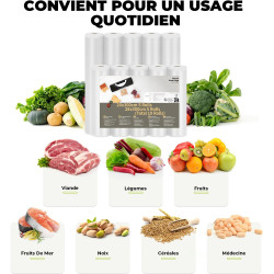 Rouleau Sous Vide Alimentaire, 10 Rouleau Film Sous Vide Alimentaire sans BPA, 5 Rouleaux 28x300cm et 5 Rouleaux 20x300cm Sac So