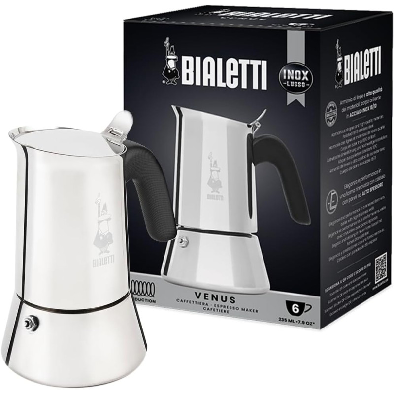 Bialetti - Nouvelle cafetière expresso Venus Induction, Plaque de cuisson en acier inoxydable, Adaptée à toutes les sources de c