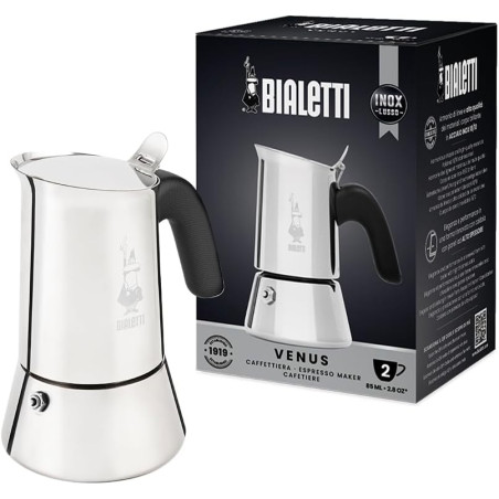 Bialetti venus espresso maker, stainless steel, suitable for all hob types except induction, 2 cups, 85 ml, argent