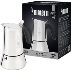 Bialetti - Nouvelle machine à expresso italienne Venus Induction en acier inoxydable, adaptée à tous les types d'assiettes, 4 ta