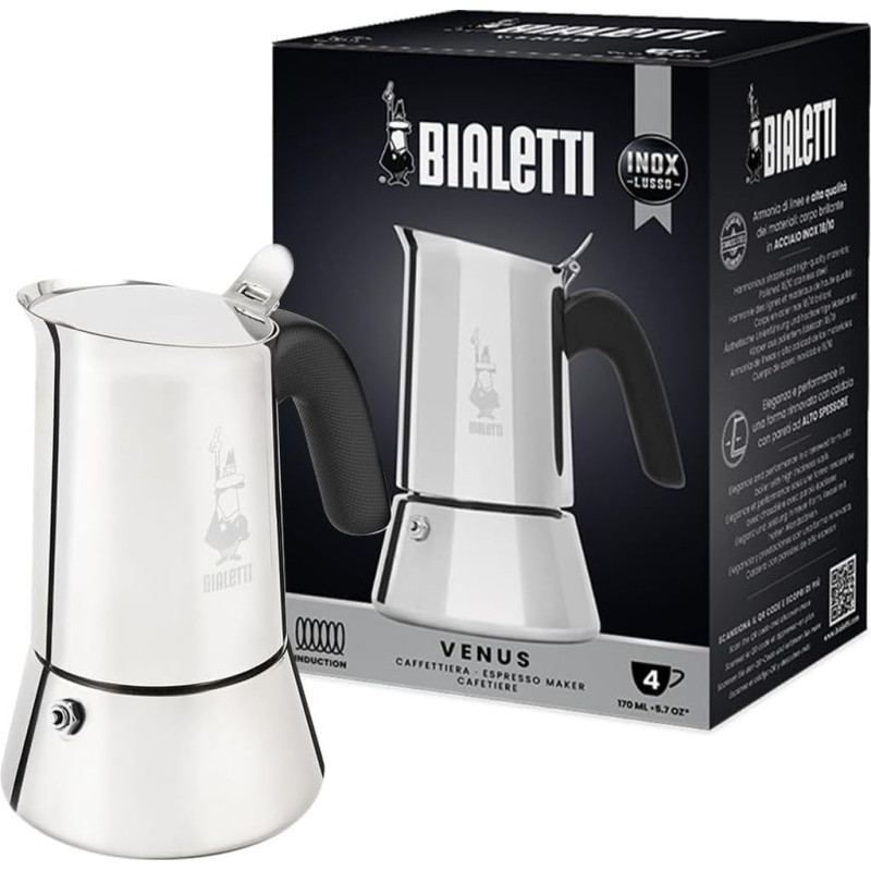 Bialetti - Nouvelle machine à expresso italienne Venus Induction en acier inoxydable, adaptée à tous les types d'assiettes, 4 ta