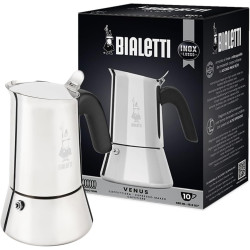 Bialetti - New Venus Induction, Cafetière Expresso en Inox, Adaptée à Tous Les Types de Plaques de Cuisson, 10 Tasses (460 Ml), 