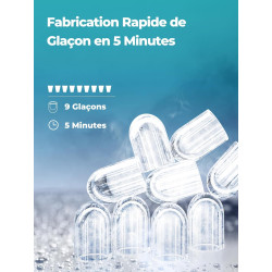 FOHERE Machine à Glaçons 14KG, Autonettoyante, 2 Tailles de Glaçons | 9 Glaçons en 5 Mins, Design Rainuré, Grand Couvercle Trans