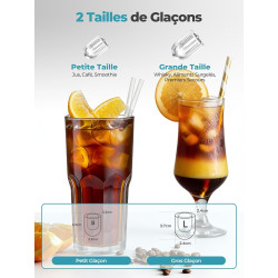 FOHERE Machine à Glaçons 14KG, Autonettoyante, 2 Tailles de Glaçons | 9 Glaçons en 5 Mins, Design Rainuré, Grand Couvercle Trans