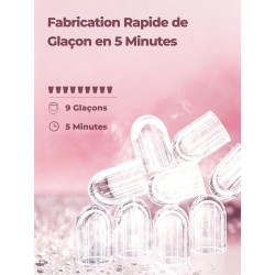 FOHERE Machine à Glaçons 14KG, Autonettoyante, 2 Tailles de Glaçons | 9 Glaçons en 5 Mins, Design Rainuré, Grand Couvercle Trans