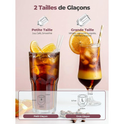 FOHERE Machine à Glaçons 14KG, Autonettoyante, 2 Tailles de Glaçons | 9 Glaçons en 5 Mins, Design Rainuré, Grand Couvercle Trans