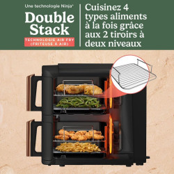 Ninja Double Stack XL Air Fryer, Friteuse sans huile Verticale SL400EUCP | Double Tiroir, 4 Niveaux de Cuisson, 2 Tiroirs, 2 Gri