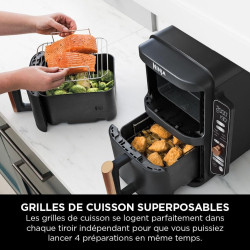Ninja Double Stack XL Air Fryer, Friteuse sans huile Verticale SL400EUCP | Double Tiroir, 4 Niveaux de Cuisson, 2 Tiroirs, 2 Gri