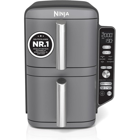 Ninja Double Stack XL Friteuse sans huile, Air Fryer vertical SL400EU | 2 tiroirs, 4 niveaux cuisson, 2 grilles, design compact,