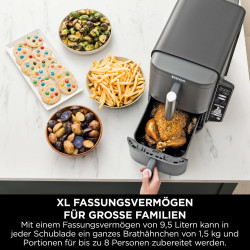 Ninja Double Stack XL Friteuse sans huile, Air Fryer vertical SL400EU | 2 tiroirs, 4 niveaux cuisson, 2 grilles, design compact,