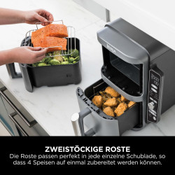 Ninja Double Stack XL Friteuse sans huile, Air Fryer vertical SL400EU | 2 tiroirs, 4 niveaux cuisson, 2 grilles, design compact,