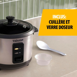Tristar Cuiseur à Riz 1 L, Jusquà 5 Portions, Corps en Acier Inoxydable, Bol Antiadhésif, Plateau Vapeur, Fonction Maintien au C