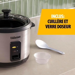 Tristar Cuiseur à Riz, 1,5 L de Capacité, Corps en Acier Inoxydable, Panier Vapeur, Arrêt Automatique, Fonction Maintien au Chau