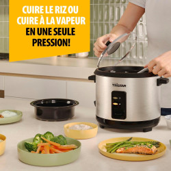 Tristar Cuiseur à Riz, 1,5 L de Capacité, Corps en Acier Inoxydable, Panier Vapeur, Arrêt Automatique, Fonction Maintien au Chau