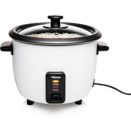 Tristar Cuiseur à riz RK-6117-0,6 litre - Fonction de maintien au chaud,300w,0.6l,18 x 18 x 18cm,noir,blanc