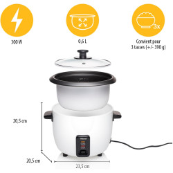 Tristar Cuiseur à riz RK-6117-0,6 litre - Fonction de maintien au chaud,300w,0.6l,18 x 18 x 18cm,noir,blanc