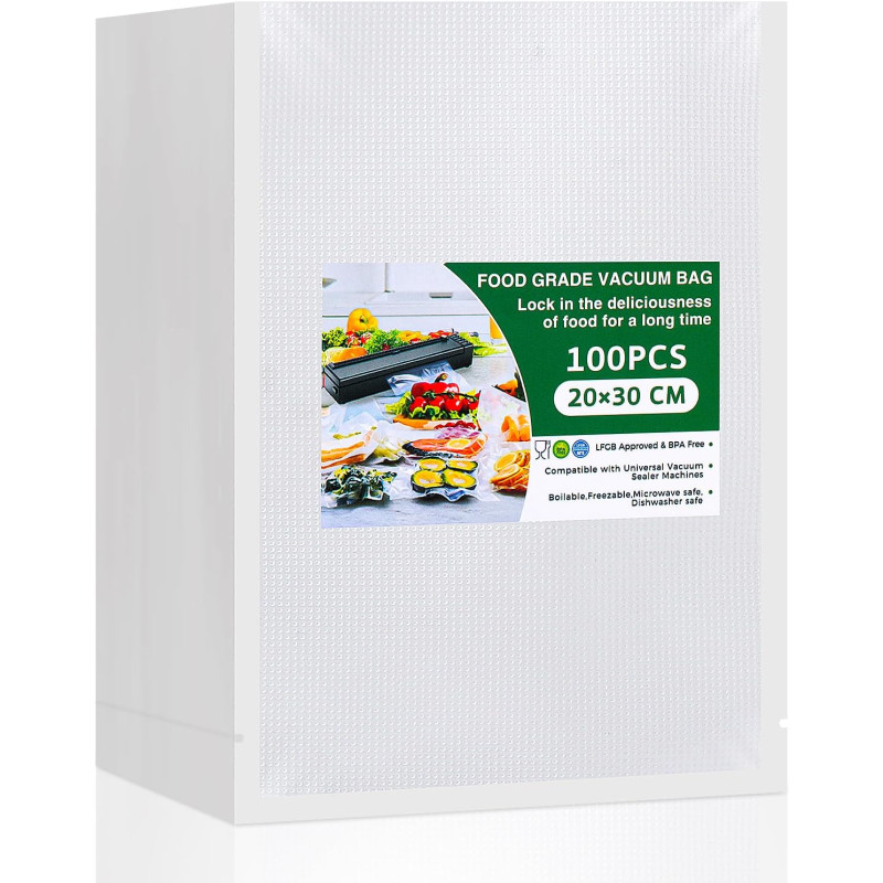 Vinabo Sacs Sous Vide Alimentaire 20 x 30 cm, 100 Sachets Gaufrés | Pour Machine Sous Vide, Réfrigérateur, Congélateur et Cuisso
