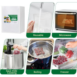 Vinabo Sacs Sous Vide Alimentaire 20 x 30 cm, 100 Sachets Gaufrés | Pour Machine Sous Vide, Réfrigérateur, Congélateur et Cuisso