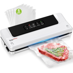 Bonsenkitchen Machine Sous Vide Alimentaire, 5 Sacs Sous Vide, VS2000 | Appareil de Mise Sous Vide Alimentaire Adapté à la Cuiss