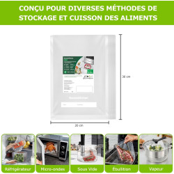 Bonsenkitchen Sacs Sous Vide Alimentaire 100 Sachets 20 x 30 cm | Pour Machine Sous Vide - Sacs Gaufrés Pour La Conservation Des