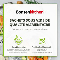 Bonsenkitchen Sacs Sous Vide Alimentaire 100 Sachets 20 x 30 cm | Pour Machine Sous Vide - Sacs Gaufrés Pour La Conservation Des