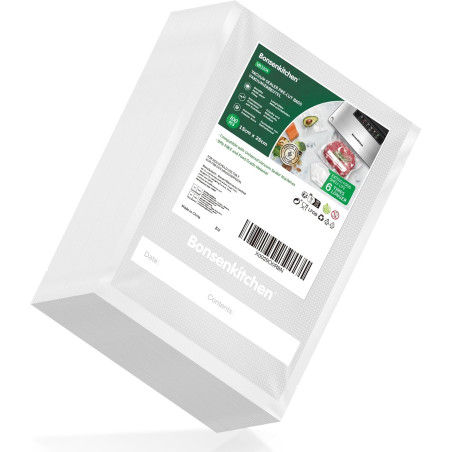 Bonsenkitchen Sacs Sous Vide Alimentaire 100 Sachets 15x25 cm | Pour Machine Sous Vide - Sacs Gaufrés Pour La Conservation Des A