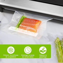 Bonsenkitchen Sacs Sous Vide Alimentaire 100 Sachets 15x25 cm | Pour Machine Sous Vide - Sacs Gaufrés Pour La Conservation Des A