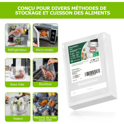 Bonsenkitchen Sacs Sous Vide Alimentaire 100 Sachets 15x25 cm | Pour Machine Sous Vide - Sacs Gaufrés Pour La Conservation Des A