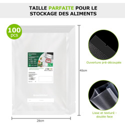 Bonsenkitchen Sacs Sous Vide Alimentaire, 100 Sacs, 28 x 40 cm | Pour Machines Sous Vide et Cuisson Sous Vide, Sans BPA, VB3214