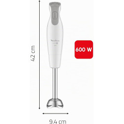 Moulinex - Mixeur plongeant Daily Chef 600W - Mixage rapide - Blanc | Mixage rapide avec 4 lames inox Powelix brevetées - Moteur