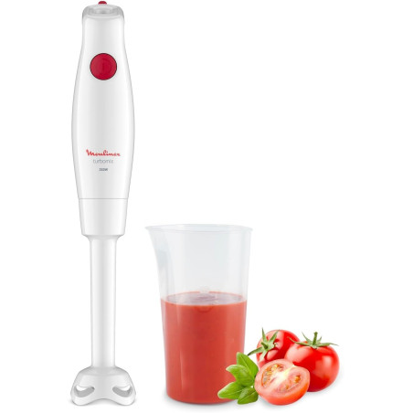 Moulinex - Mixeur plongeant Turbomix 350W - Mixage rapide -Blanc | Mixer plongeant pour soupes et purées - Gobelet 800 ml - Lame