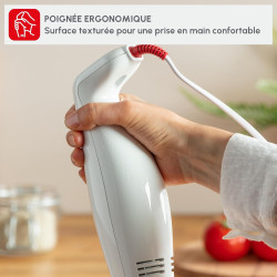 Moulinex - Mixeur plongeant Turbomix 350W - Mixage rapide -Blanc | Mixer plongeant pour soupes et purées - Gobelet 800 ml - Lame