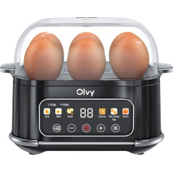 Olvy Cuiseur Oeuf Electrique Minuteur LCD Cuisson Precise | 1 Kit | 6 Oeufs Coque & Pochés 6-en-1 | Petit Dejeuner Famille | Cui
