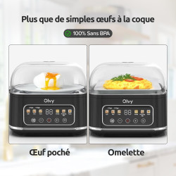 Olvy Cuiseur Oeuf Electrique Minuteur LCD Cuisson Precise | 1 Kit | 6 Oeufs Coque & Pochés 6-en-1 | Petit Dejeuner Famille | Cui
