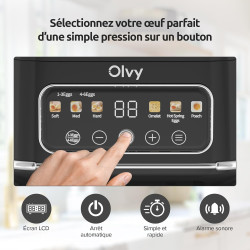 Olvy Cuiseur Oeuf Electrique Minuteur LCD Cuisson Precise | 1 Kit | 6 Oeufs Coque & Pochés 6-en-1 | Petit Dejeuner Famille | Cui