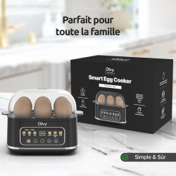 Olvy Cuiseur Oeuf Electrique Minuteur LCD Cuisson Precise | 1 Kit | 6 Oeufs Coque & Pochés 6-en-1 | Petit Dejeuner Famille | Cui