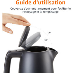 Amazon Basics Bouilloire Électrique 1,7L, 2200 W, Sans BPA avec Base 360°, Arrêt Automatique et Filtre Anti-Calcaire Amovible, N